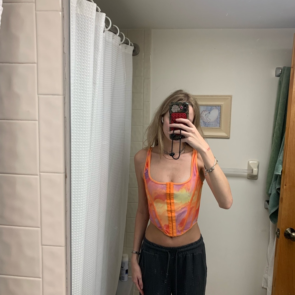 Vibrant Orange and Pink Women's Corset Top